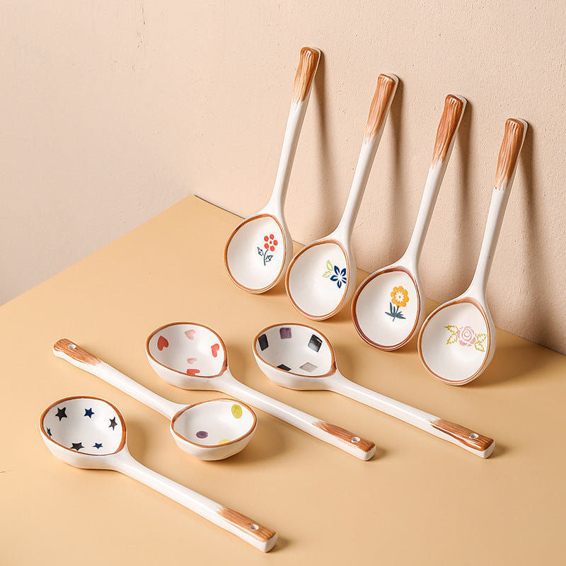 Ceramic spoons for household use, soup spoons for drinking soup, dry rice spoons for people with high appearance, spoons for internet celebrities, thick spoons for eating, small