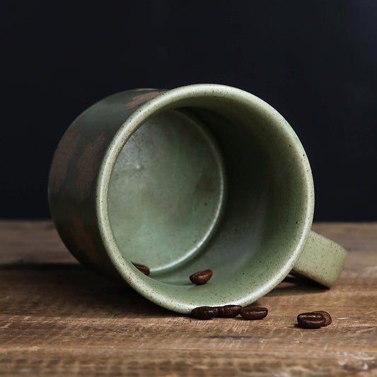 Coarse ceramic coffee cup, retro ceramic mug, small size ins, sesame glaze, four leaf clover green kiln transformed breakfast cup