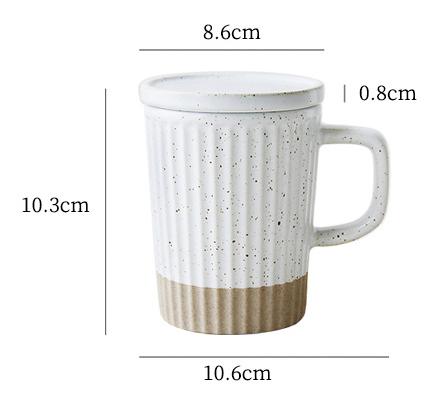 Japanese vertical patterned mug with lid ceramic cup, retro ins style white sesame glaze coarse ceramic coffee cup